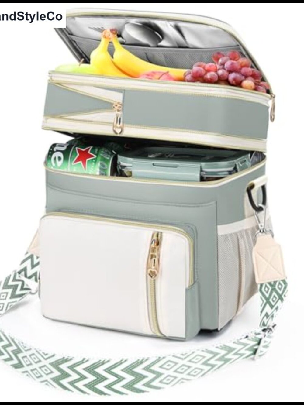 Insulated Double Deck Lunch Bag Expandable Leakproof Cooler Tote